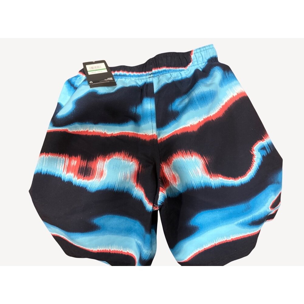 Under Armour Boys YL Swim Trunks Sky Blue Red Wave Print Elastic Waist